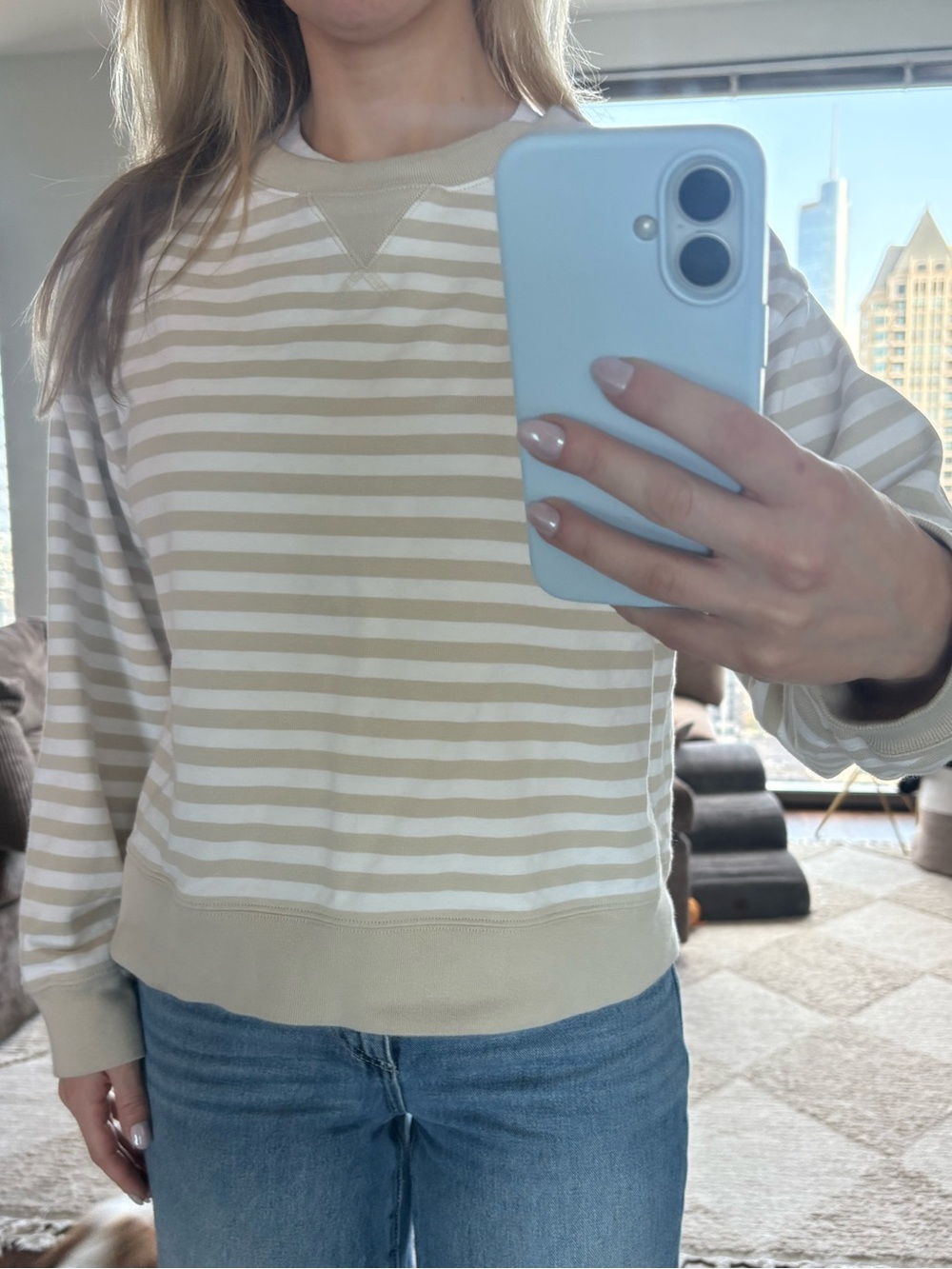 Striped Crewneck Sweatshirt in Beige & White - Picture 4 of 4